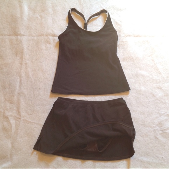 Lands End Tankini 4 6 Black Ribbed Skort Swimsuit - Picture 2 of 8